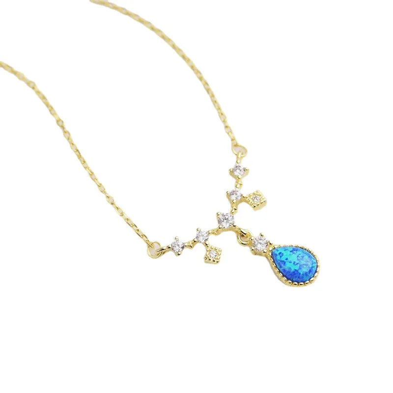 925 Sterling Silver Water Drop 18K Gold Topaz Pearl Diamond Simple Forest Opal Charm Gold Number Pattern Wedding Gifts