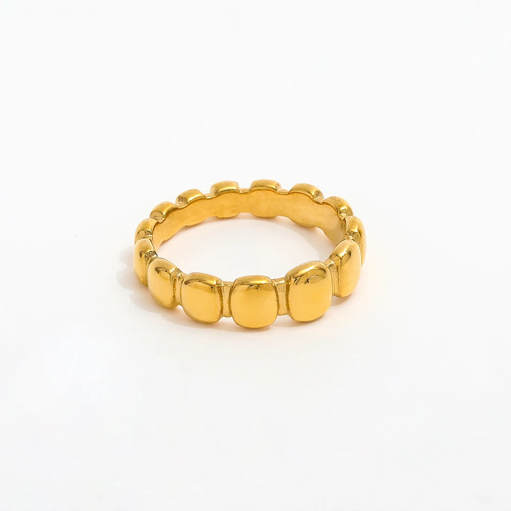 High End 18K Gold Plated Gradient Bread Rings Stainless Steel Jewelry Trendy Finger Ring