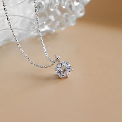 M0028 Simple Solid S925 Sterling Silver Zirconia Pendant Necklace Engagement Wedding Jewelry for Women Birthday Gift
