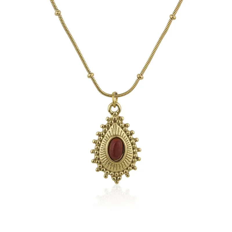 Religious Tear Drop Jewelry Set 18K Gold Plated Stainless Steel Turquoise Chains Chokers Natural Stone Pendant Necklaces