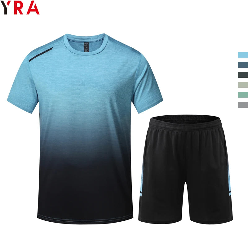 Custom Your Logo 2026 Men's Breathable Knee-Length Two-Piece Sport Set Joggers Shirt Spandex/Polyester Elastic Waist Summer