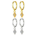 YHE0165 Luxury 925 Sterling Silver Women's Fine Jewelry Slim Lucky Eye Square Earring Crystal CZ Zircon Dangle Crystal Earrings