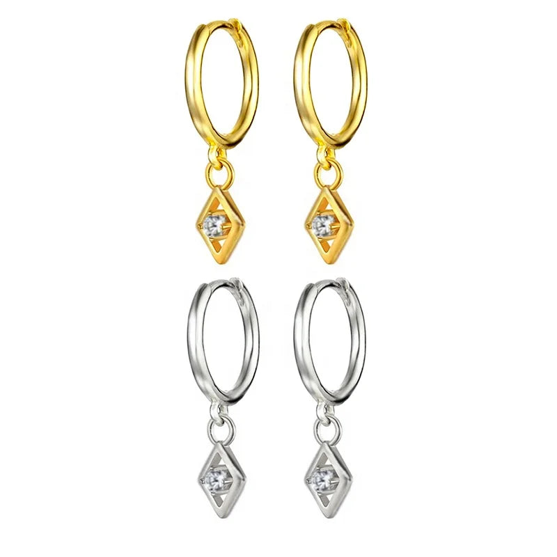 YHE0165 Luxury 925 Sterling Silver Women's Fine Jewelry Slim Lucky Eye Square Earring Crystal CZ Zircon Dangle Crystal Earrings
