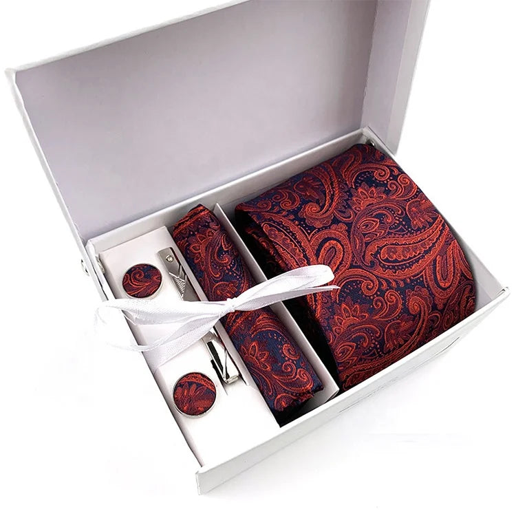 Top Quality Mens Tie Sets Gift Box Cufflink Mens Pocket square Tie Clips Tie Set Corbatas Para Hombre Corbata Conjunto