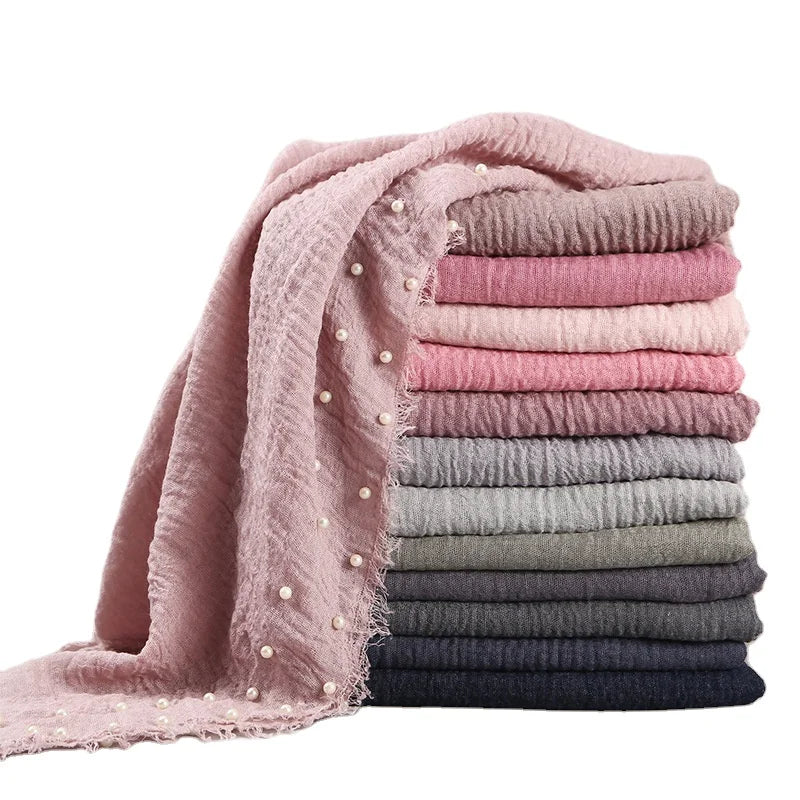 JINGMI Ethnic Scarf Cotton and Linen Jersey Hijab Bubble Scarf Veil Head Scarf Muslim Style