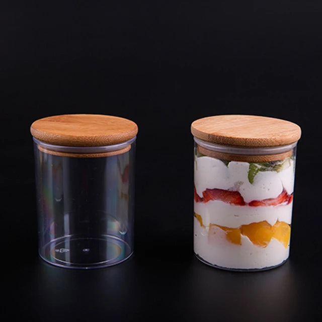 Briwell PLA ISO Plastic clear PS Sealable Nuts Candy Jars Food Grade Storage Jar with Bamboo Lid