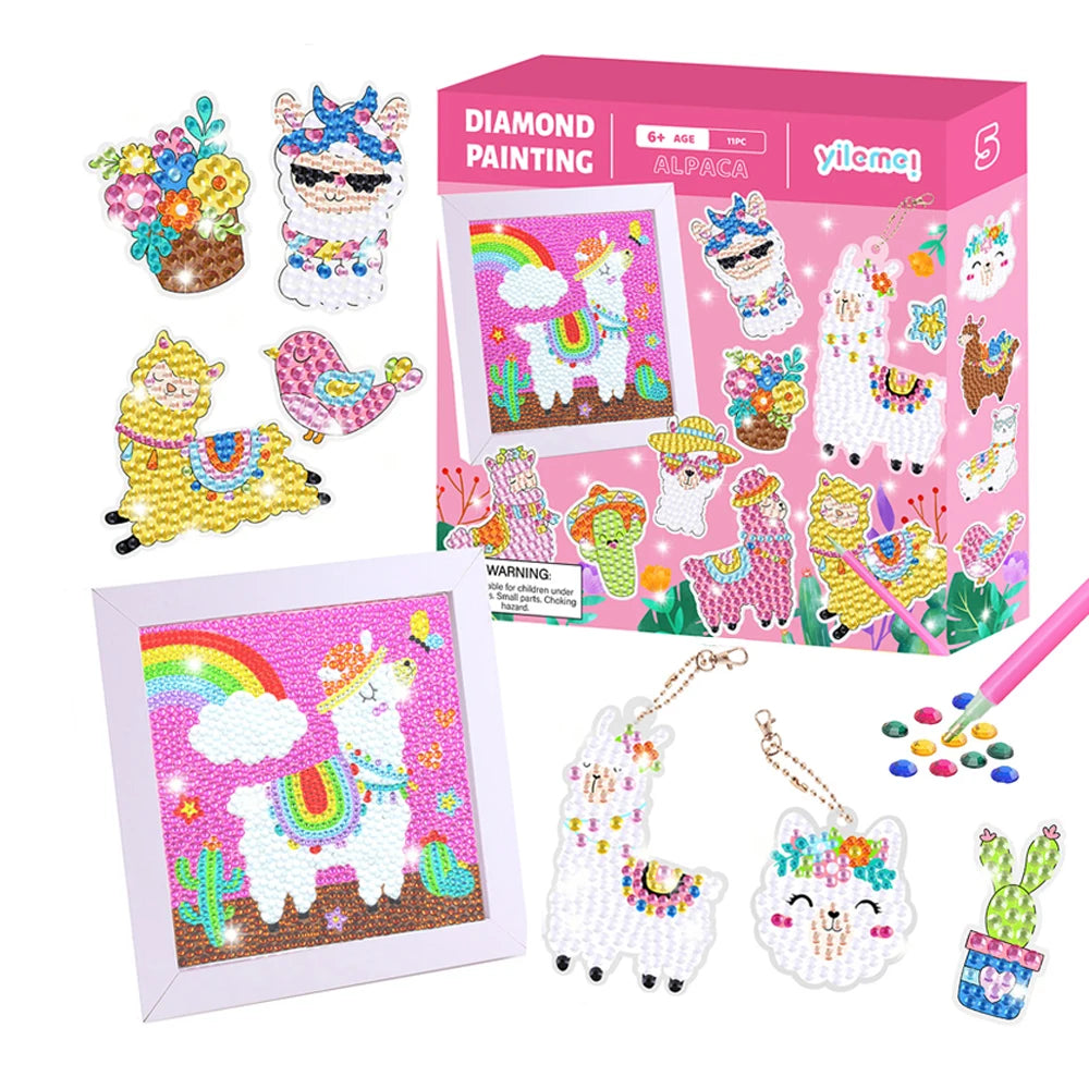 New Trend Alpacas on Vacation Diamond Painting Crafts Set Cartoon Sticker Diamond Keychain Kids Photo Frame Diamond Painting