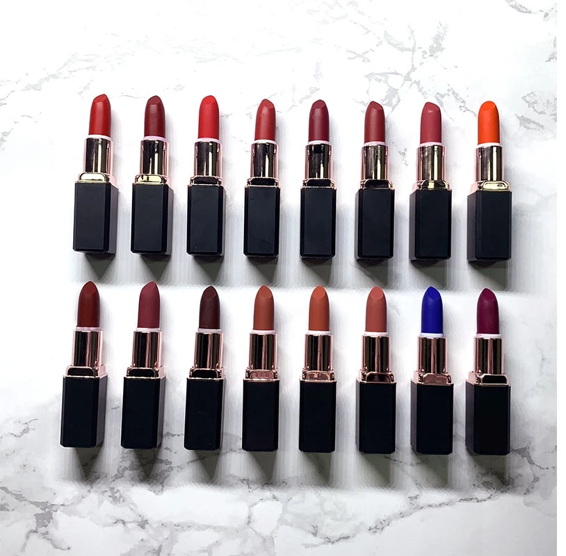 Private Label 16 Color Long-Lasting Matte Lip Stick Cosmetics Durable Waterproof Non-stick Cup Makeup Solid Lipstick