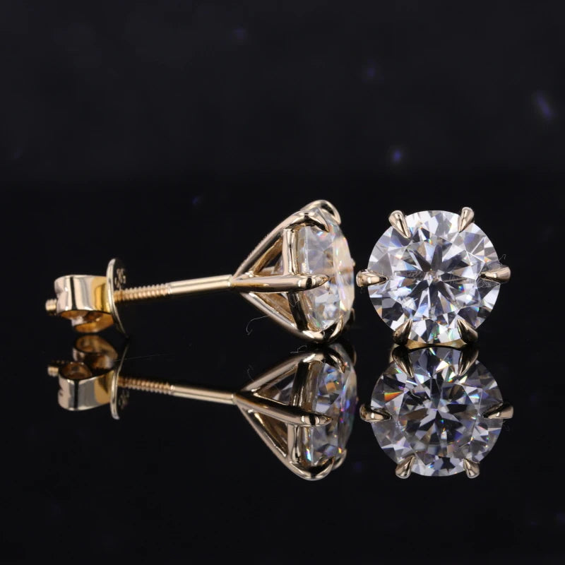 Starsgem 10k 14k Yellow Solid Gold Screwback Prongs Setting Moissanite 1ct Studs Earring