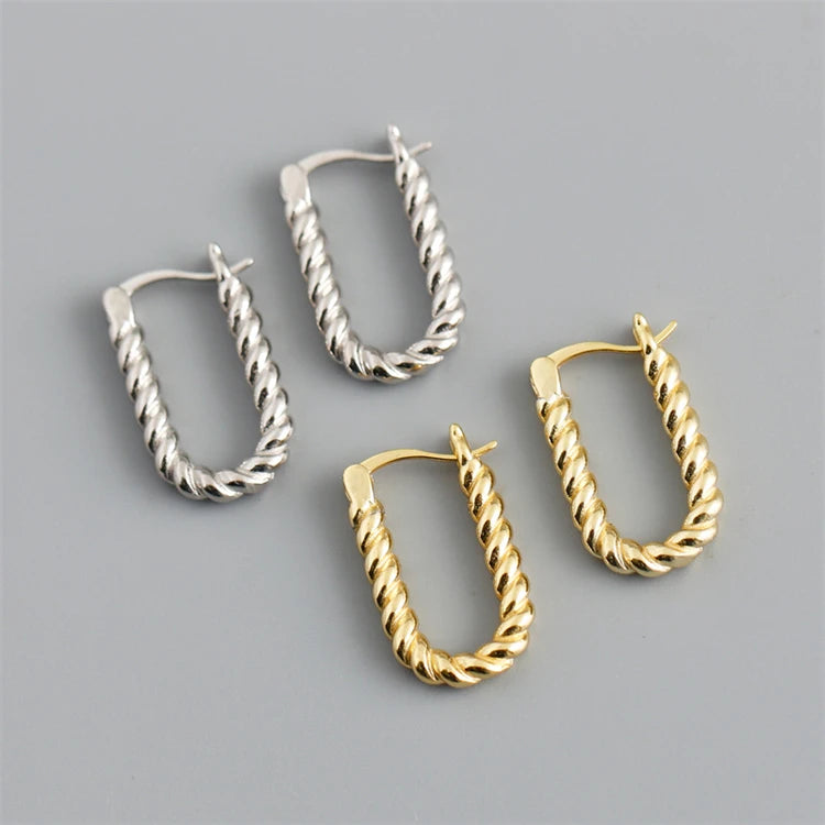 New Personality 925 Sterling Silver Fashion Simple Twisted Chain U Shape Glossy Hoop Earrings