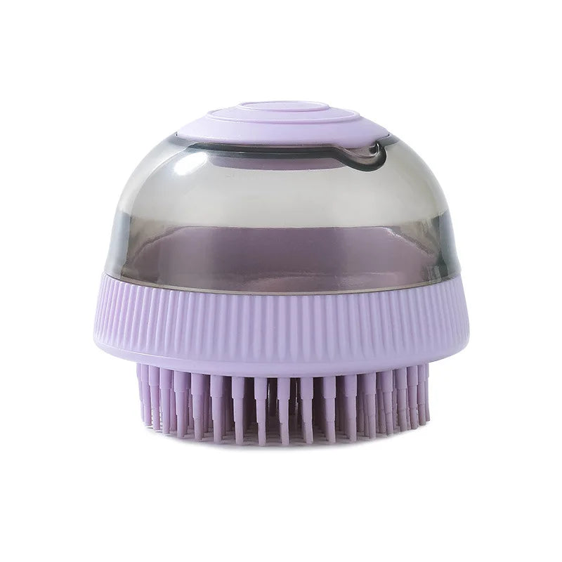 Soft Plastic Pet Bath Massage Brush with Shampoo Dispenser for Long & Short Haired Dogs & Cats Grooming