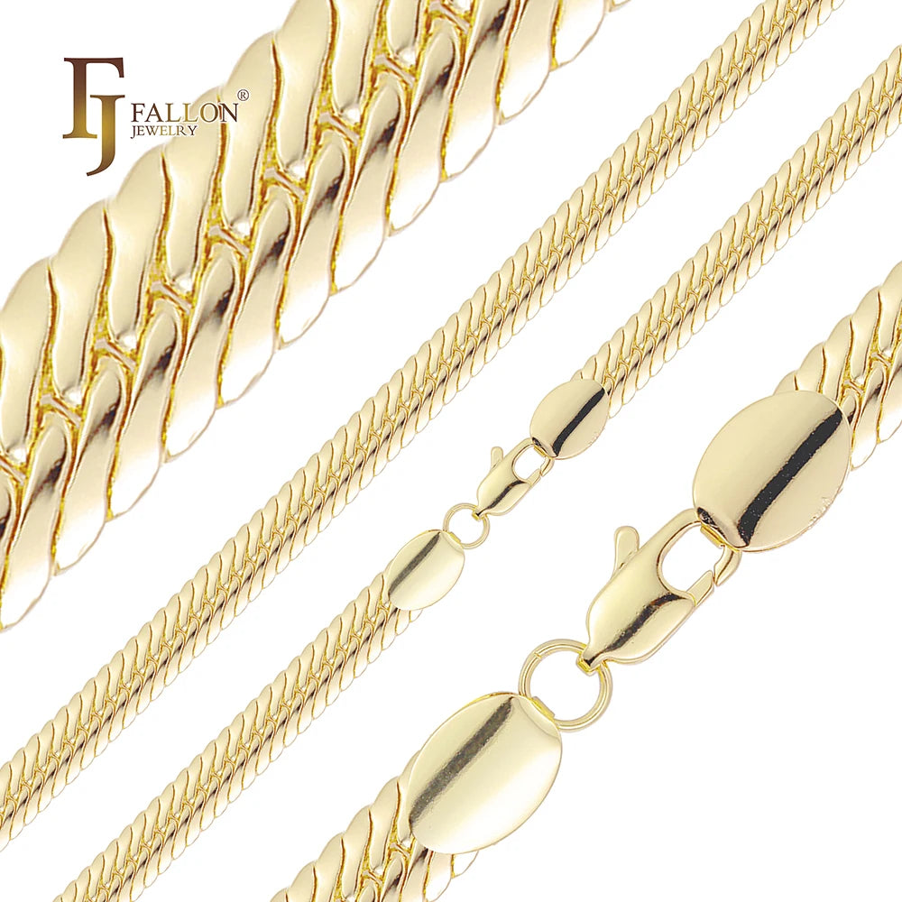 4.1mm FJ Fallon Fashion Jewelry Wide Serpentine Snake Link Chain Plated in 14K Gold Brass Based