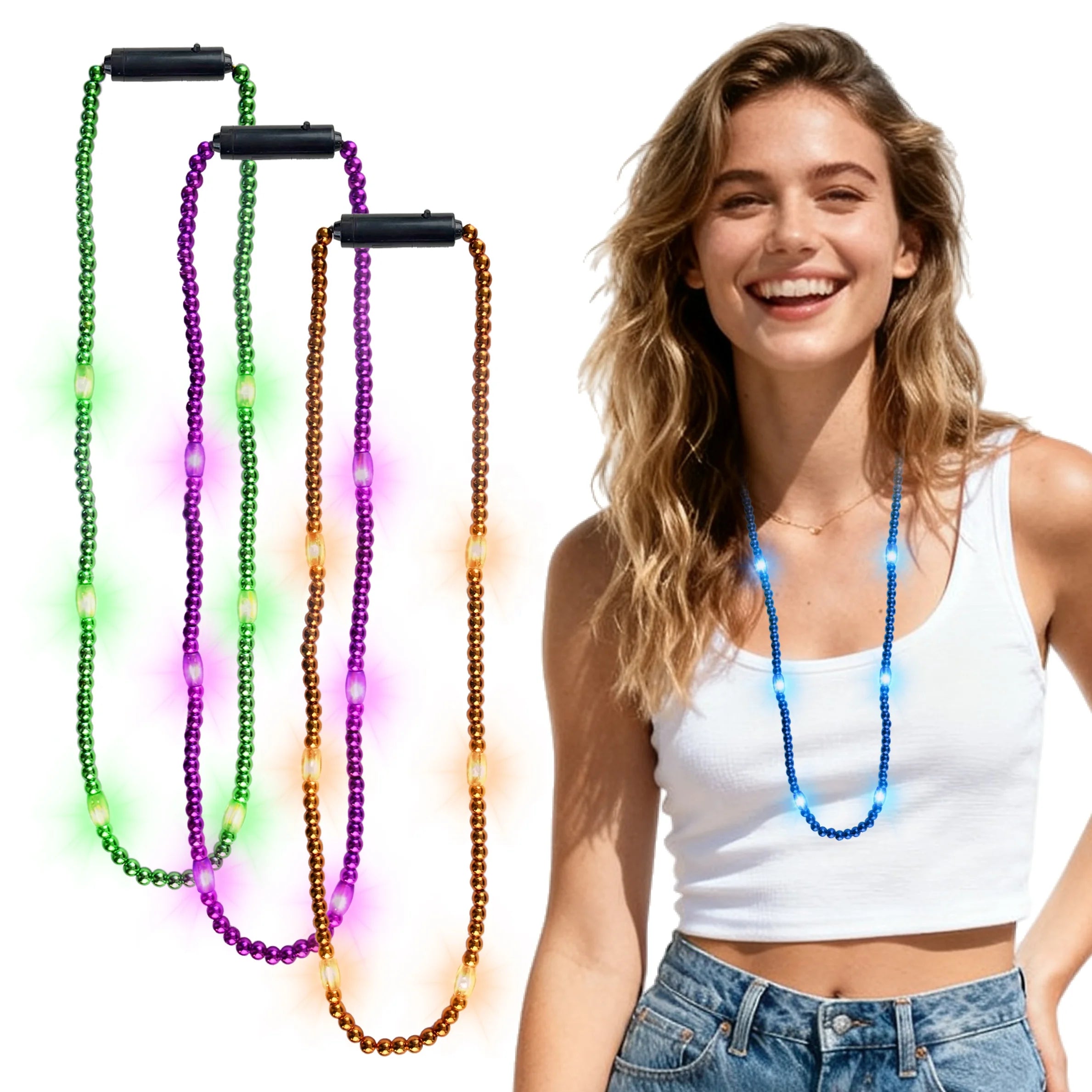 Light up PS Material Mardi Gras Beads Necklace for Graduation Ramadan & Diwali Festivals-Wholesale Party Goods