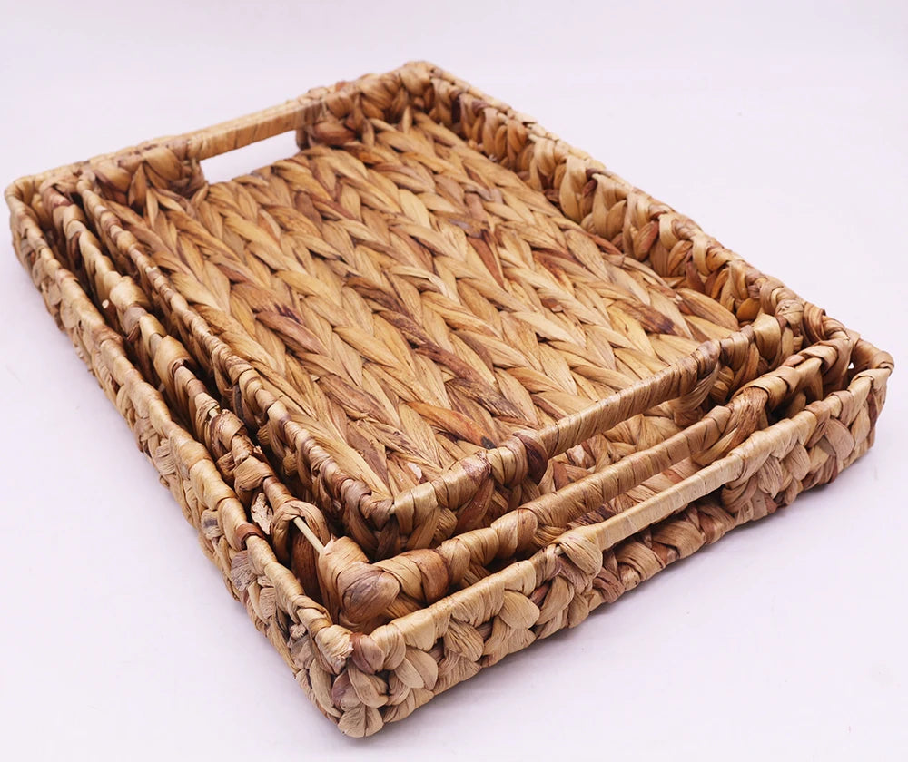 Manufacturers Direct Supply Natural Water Hyacinth Storage Tray Basket Household Decorative Fruit Tray Rectangle