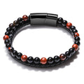 Tiger Eye Lava Crystal Trendy Men's Healing Natural Stone Bead Stainless Steel Magnetic Clasp Black Leather Bracelet