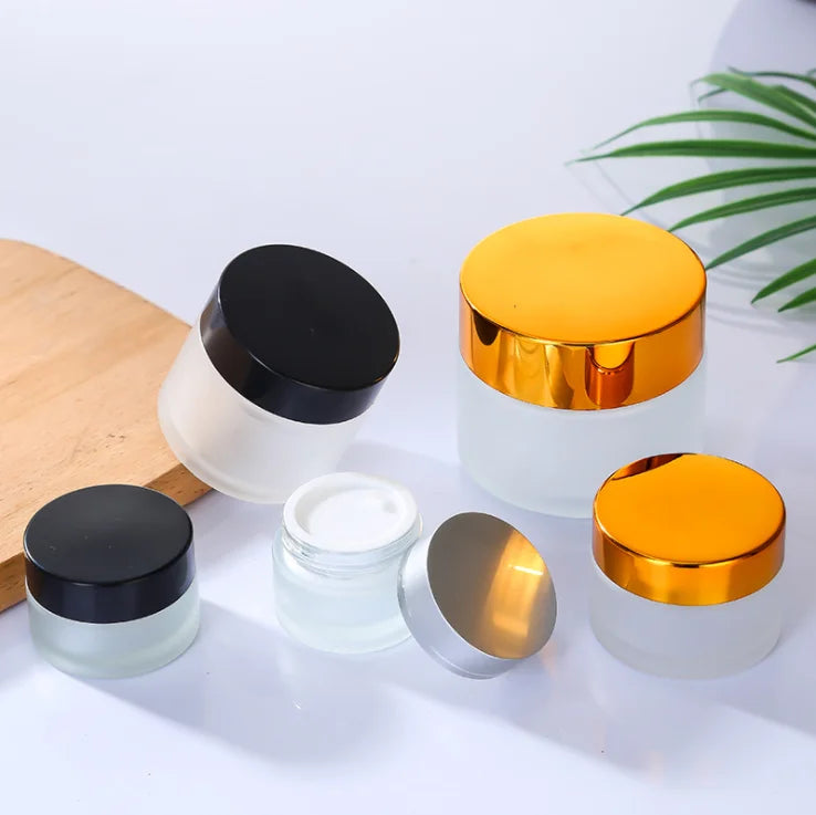 Stock Light Gold Cover Cream Jar 20g 30g 50g Empty Facial Skin Care clear Glass Cosmetic Packaging