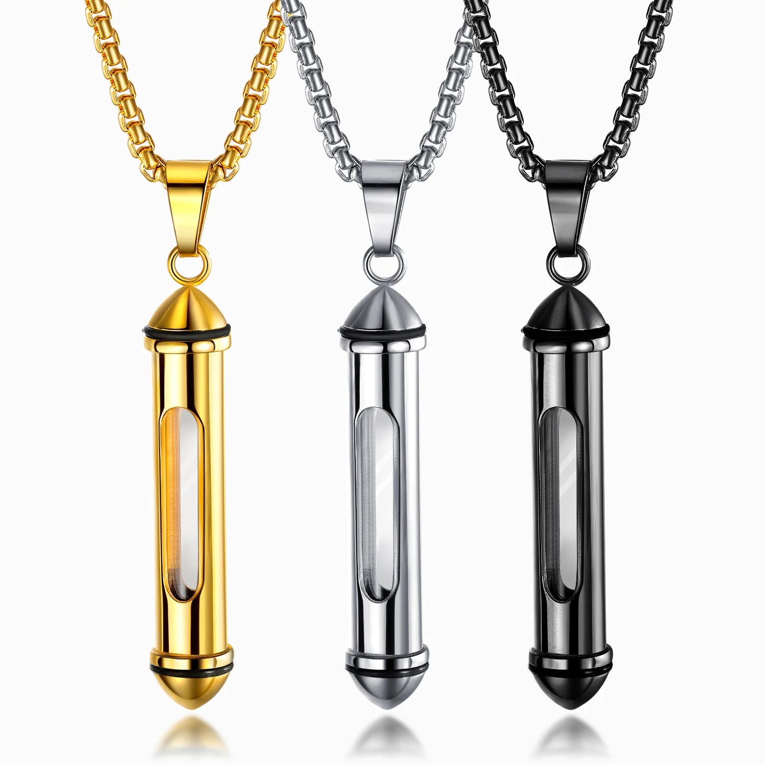 Wholesale Stainless Steel Mini Glass Bottle Memorial Necklace 7*49mm Silver / Gold / Black Wish Glass Bottle Pendants Necklace