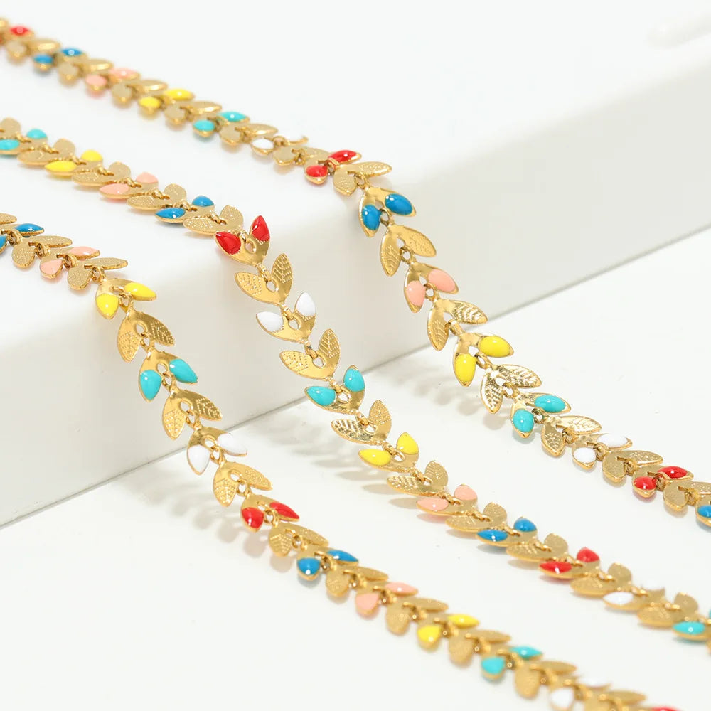 Colorful Dripping Stainless Steel Leaf Chain Diy Necklace Bracelet Ornament Accessories Chain Roll Jewelry Making