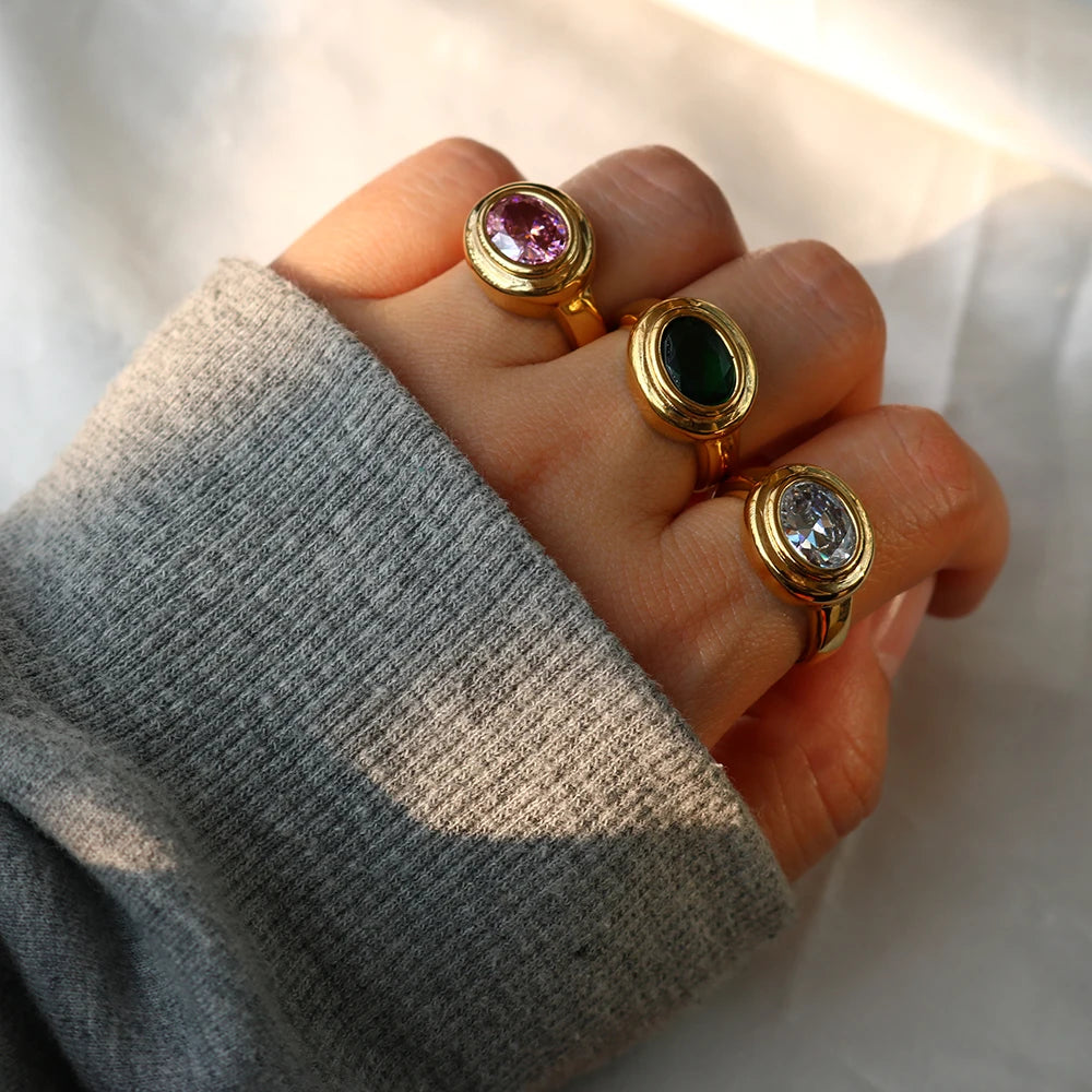 Elegant Vintage Stainless Steel Bohemia Square Zircon Rings Jewelry