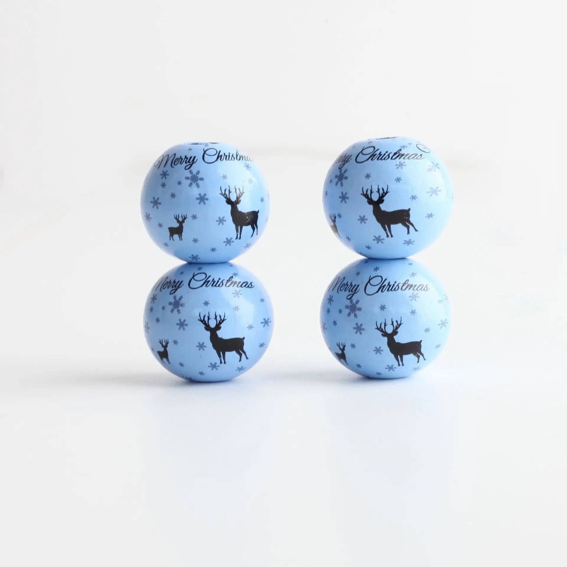 Wholesales Christmas Cheap Chunky Jewelry Necklace Loose Round Matte Ice Blue Wood Beads 20mm Printing Deer ACASA ARTO