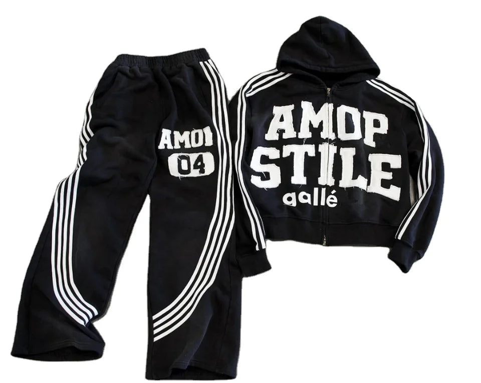 KY Cropped Oversized Zip up Hoodie Sun Wash Heavy Cotton Oversized Hoodie Mens Sweatpants Baggy