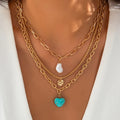 2023 New Arrival Fashion Jewelry European Baroque Pearl Necklace Women's Vintage Turquoise Love Heart Boho Necklace