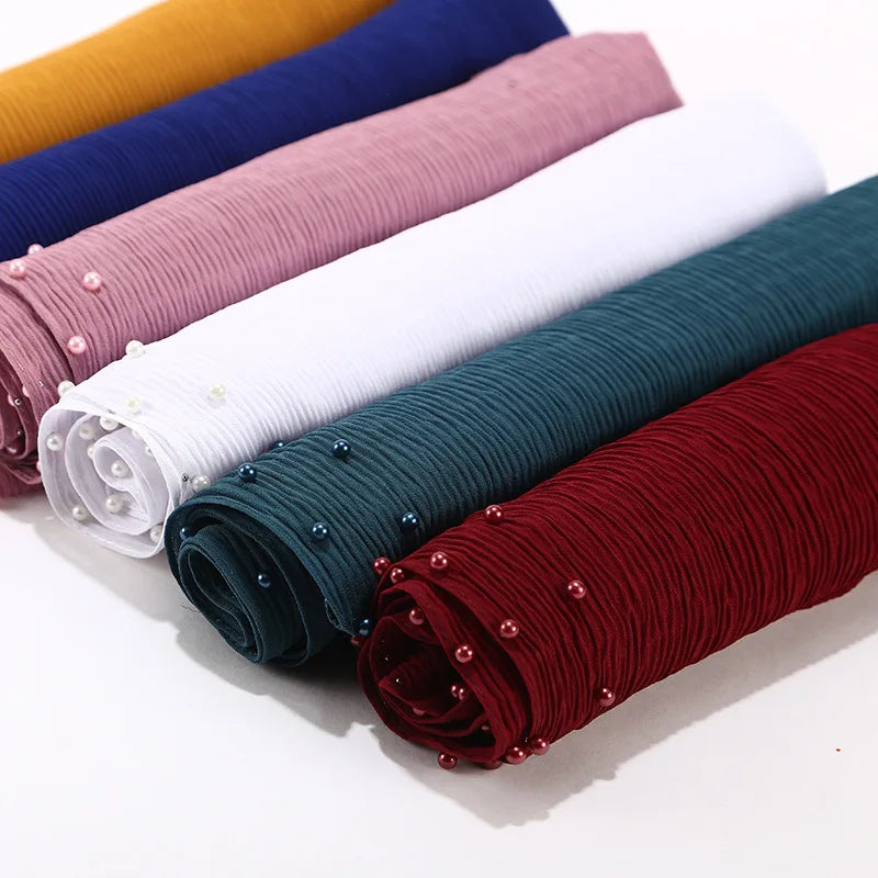 2026 Pure Color High Quality Monochrome Pleated Pearl Chiffon Women's Headscarf New Scarf Wholesale