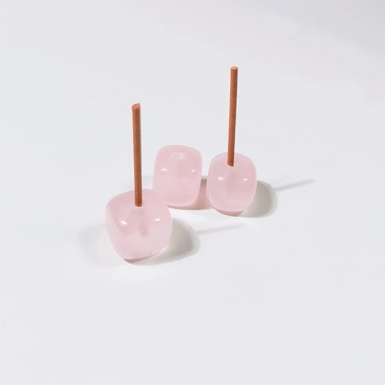 Hongzhuo Square Rose Quartz Gem Incense Sticks Holder Handmade Home Decor Gift Statue
