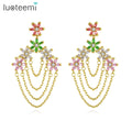 LUOTEEMI Fashionable Rainbow Bling Earrings for Women Colorful Flower Drop Earring Jewelry