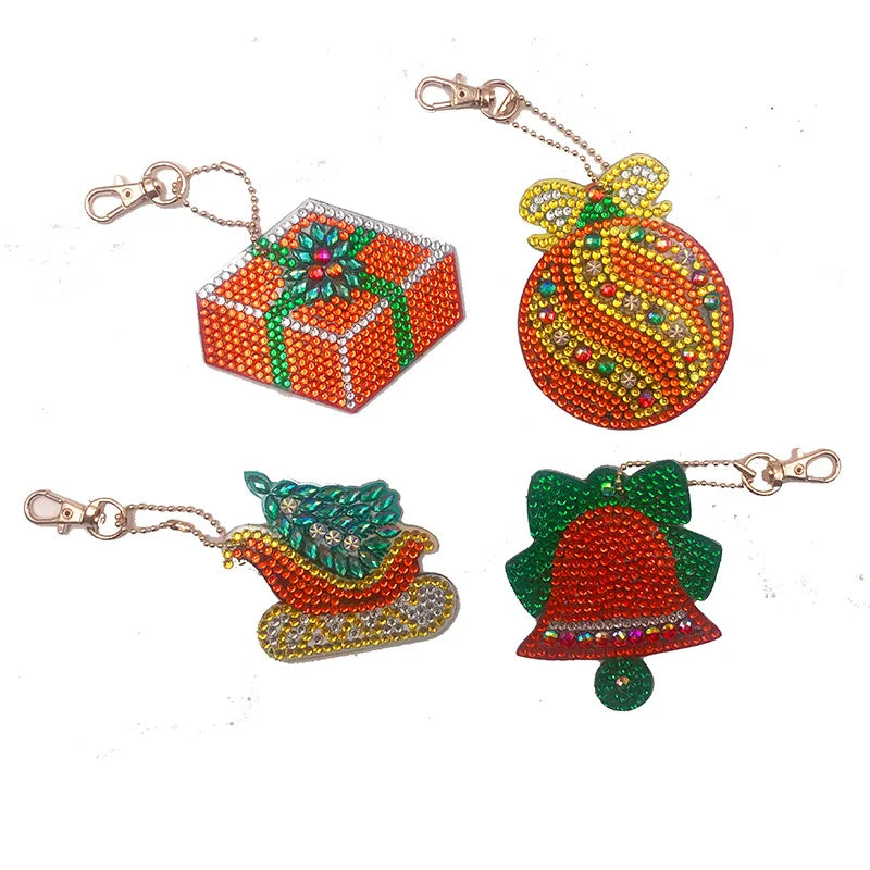 4pc/Set 5D Diamond Key Chain Pendant Bag Hanging Full Drill Diamond Painting Christmas Keychain Women Bag Pendant Charm