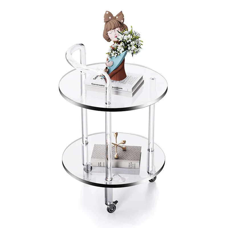 Factory Clear Transparent Round Acrylic Serving Trolley Mobile Hotel Food & Dining Cart for Living Room Use