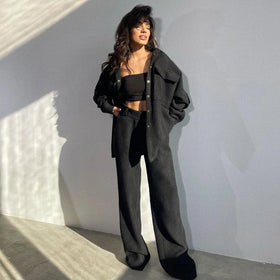 Streetwear Jacket Top Pants Set Fashion 2 Piece Outfit Fall Winter 2023 Tweed Co Ord Loungewear Two Piece Clothing Women Sets