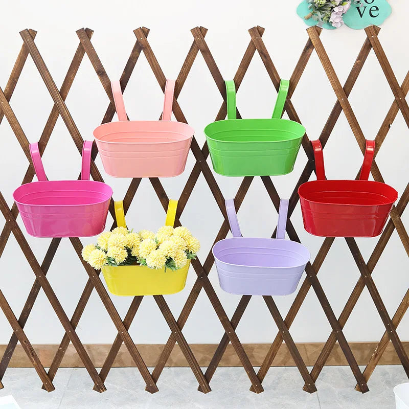 P58 Colorful 28CM Metal Iron Hanging Flower Pots for Garden & Balcony-Durable Corrosion Resistant Eco-Friendly