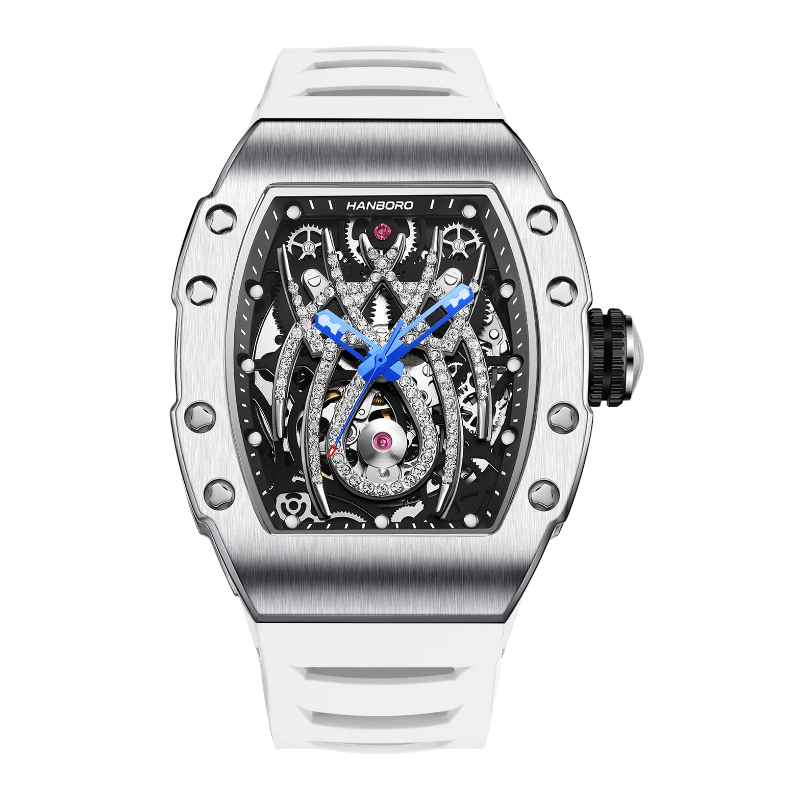 HANBORO Men's Automatic Mechanical Watch Spider Series Square Aperture Diamond Spider Craft Simple Fashion Dial Glass Rubber