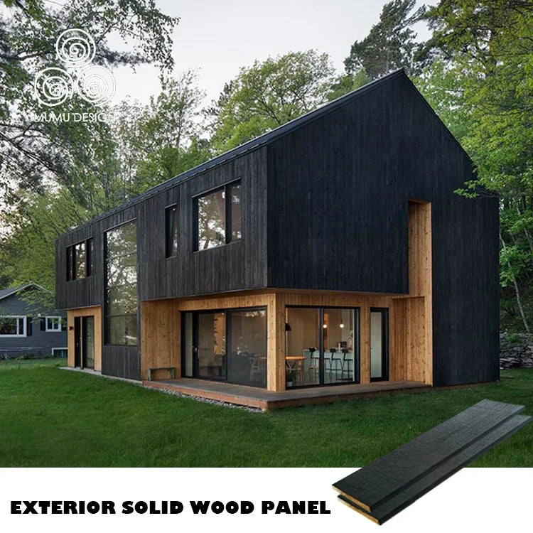 MUMU Design Modern Style Exterior Fasade Yakisugi Carbonized Burnt Solid Wood Shou Sugi Ban Wall Panel
