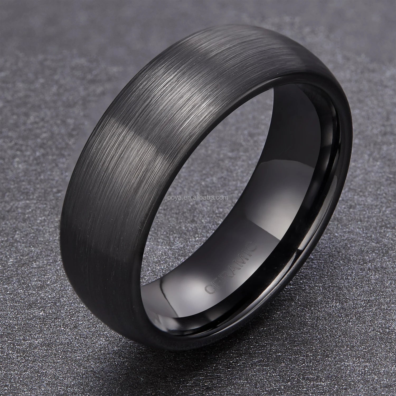 POYA 8mm Ceramic Black Brushed Simple Promise Unique Ring for Men Anniversary Gift Mens Jewelry