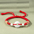 Jadeite Peach Blossom Hand Woven Braided Rope Bracelet for Women Chinese Style Gemstone Jadeite Jade Donut Charm Bracelet