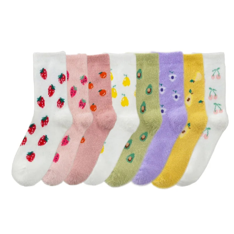 Middle Tube With Wool Thickened Autumn Winter Warm Cartoon  Women Socks
