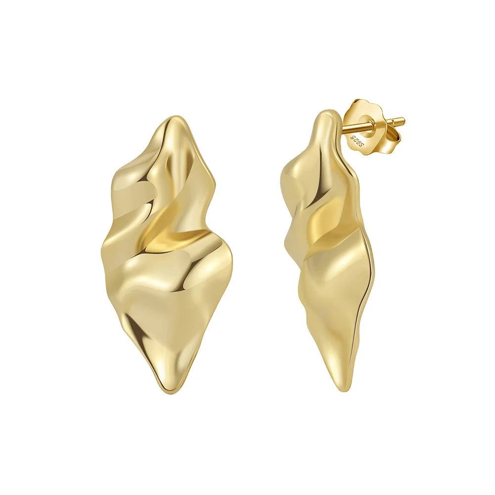 RINNTIN GAE04 Irregular Wrinkled Metal Stud Earrings for Women Trendy  Earrings Accessories on Ear 925 Sterling Silver Jewelry