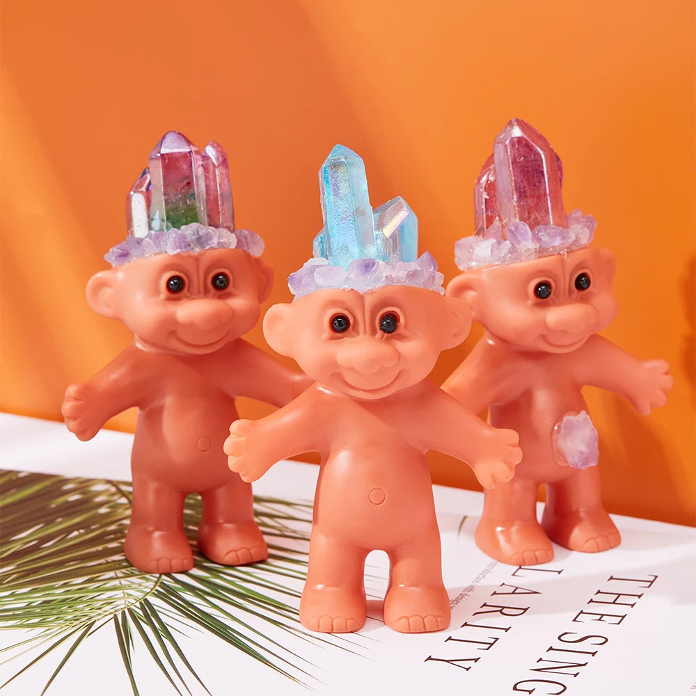 Wholesale Electroplating Handmade Viscose Ornaments Cute Cartoon Vinyl Doll Natural Crystal Indian Ugly Doll