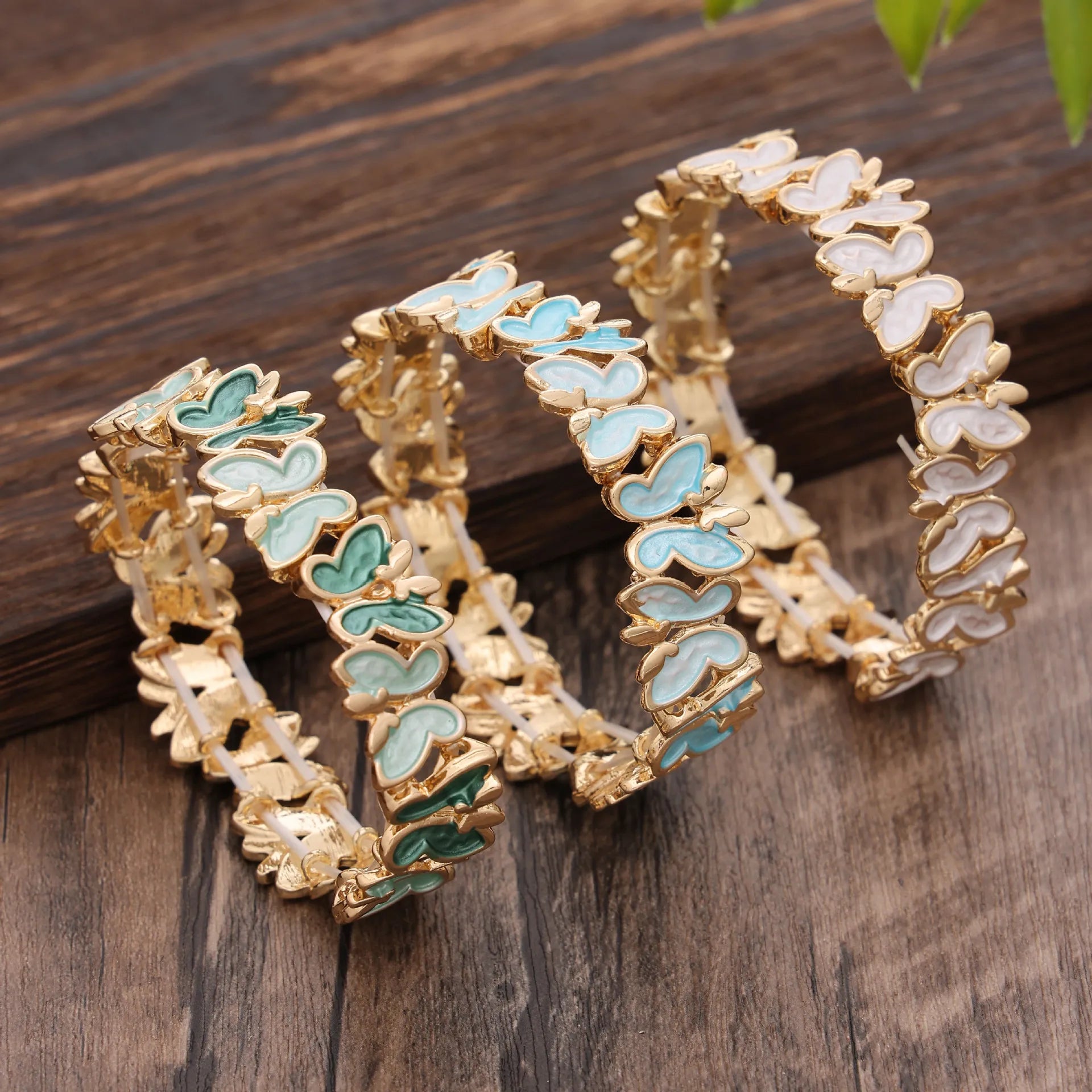 Fashion Colorful Painting Oil Butterfly Flying Elastic Bracelet Bangle Small Fresh Enamel Bracelet for Women