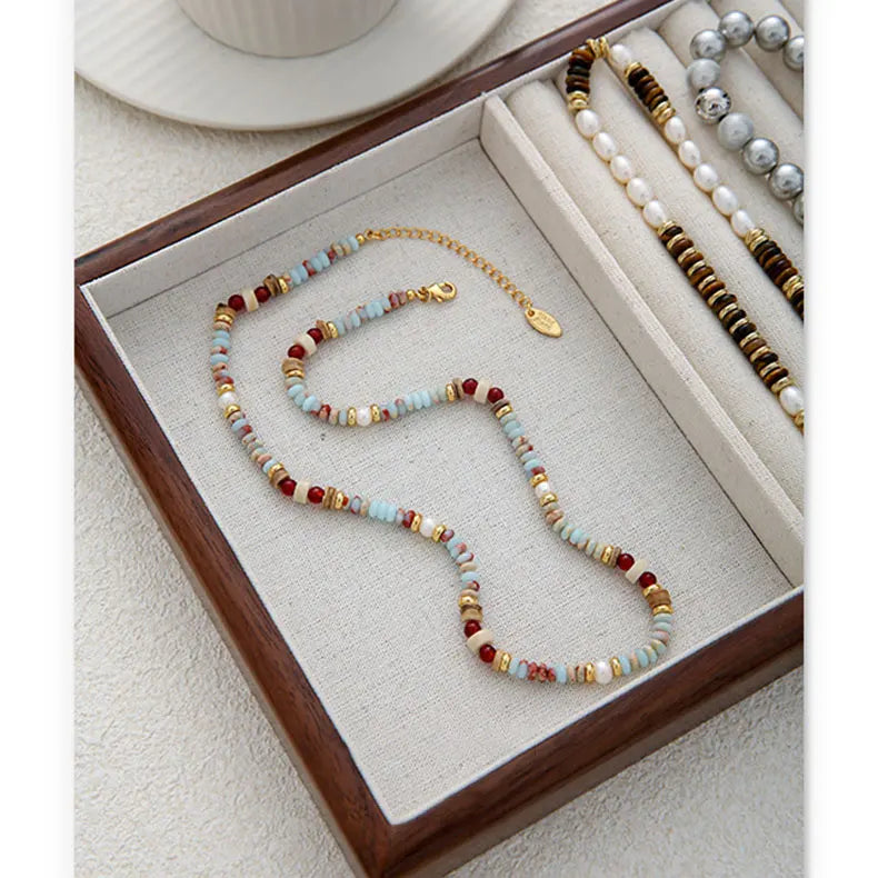 Maillard Style Women Necklace Natural Red Agate & Freshwater Pearl Beaded Necklaces Niche Elegant Fashion Jewelry