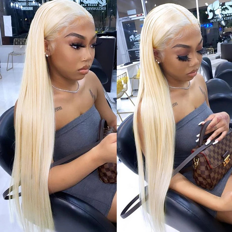 Remy Hair Transparent Swiss Lace Front Wigs Brazilian Human Hair Wigs 360 Full Lace Blonde 32 Inch Bone Straight Wig