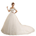 New Modern Lace Strapless Crystal Diamond Embroidery Draped One-shoulder Long Train Wedding Dresses with Floral Appliques