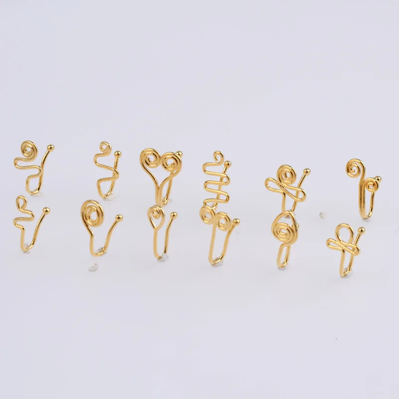 ZF African Designer Nose Cuff Faux Fake Piercing Jewelry Nose Cuffs Clip on Hinged Gold Nose Rings for Women