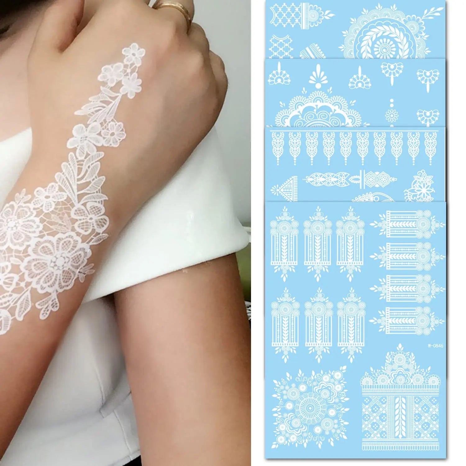 White Henna Temporary Tattoo Sticker Flash Bride Wedding Tattoos Sticker White Lace Waterproof Body Henna Tattoo Stickers
