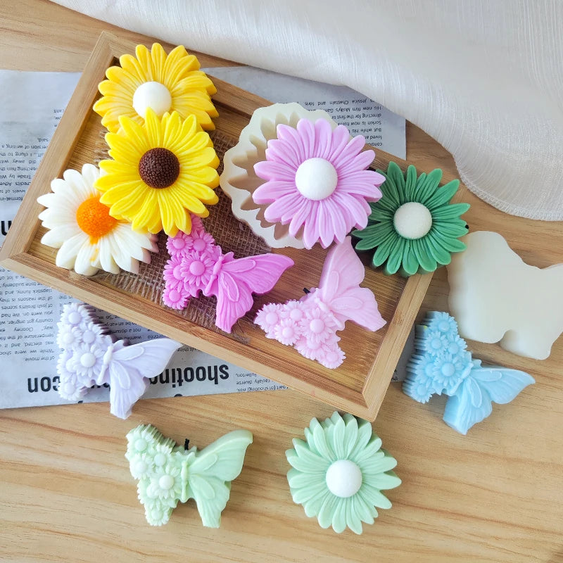 Butterfly Daisy Flower Charms Unique 3D Silicone Birthday Candle Molds Resin Cake Tools Bar Accessories Inspired by Ins Style