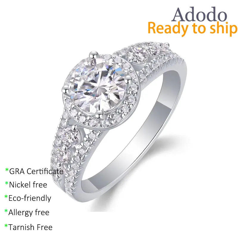 Factory- Rhodium Plated Women's Sterling Silver 925 Round Brilliant Cut Moissanite Wedding Rings for Your Special Day