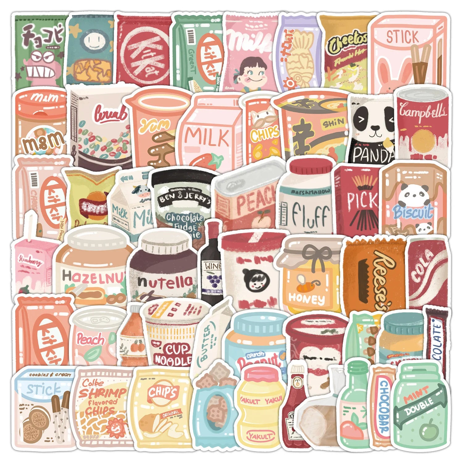 50PCS Cute cartoon beverage brand drink trendy food snacks sticker