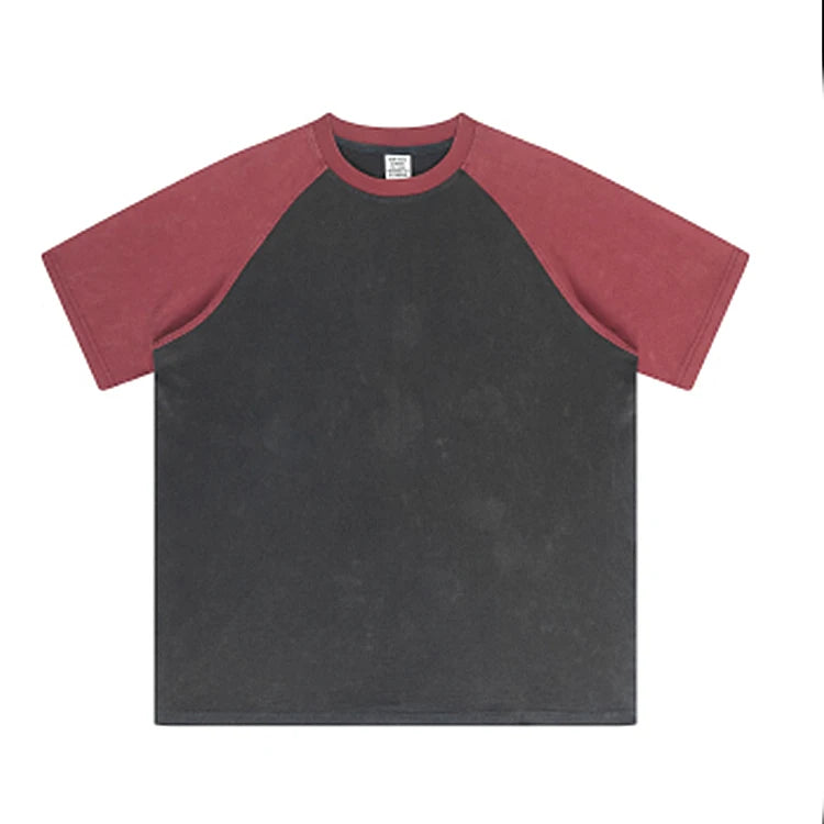 Supplier Custom Heavyweight Cotton Contrast Raglan Sleeve T Shirt High Street Oversize Vintage Wash Tshirts for Men